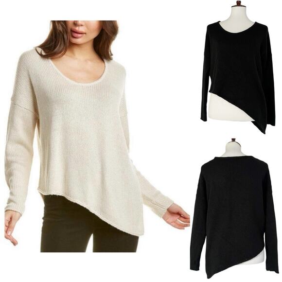 Helmut Lang Women's Black Scoop Neck Wool Blend Asymmetrical Knit Sweater Size M - Picture 1 of 12